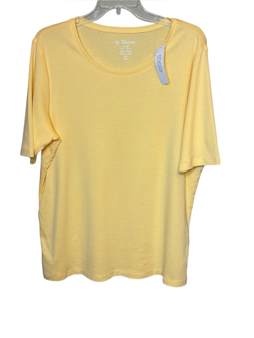 Chicos NEW Bella Knit Short Sleeve Top XL (3) Saffron Yellow Beach Coast Cotton